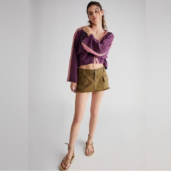 Free People We the Free Crochet Trimmed Oversize Tee Top W-909 Sz M - Picture 4 of 12